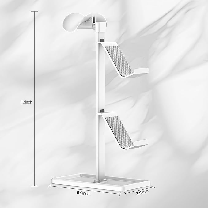 SHUOSUO Controller Holder, Headphone Stand, Gaming Controller Stand for Xbox PS5 PS4 Switch, Headset Holder with Storage Organizer, Universal Desk Game Accessories (White)