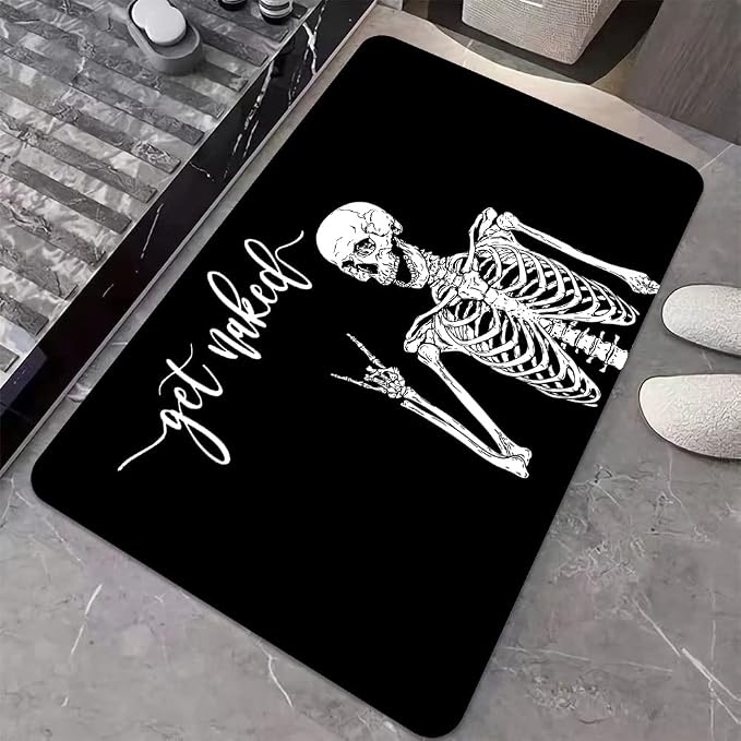 Diatomaceous Earth Bath Mat,Black Funny Skull Non-Slip Volume Super Absorbent Fast Drying for Bathroom Kitchen Door mat,Eco-Friendly Easy to Clean 17×27.5Inch (43 * 70cm)