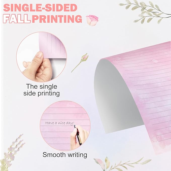 EggSun 250Pcs Watercolor Stationery Paper and Envelope Set with 100 Letterhead Papers and 50 Envelopes, 10 Design for Letter Writing Invitations Computer Holidays Party Notes, 8.5x11 Inch-Lined