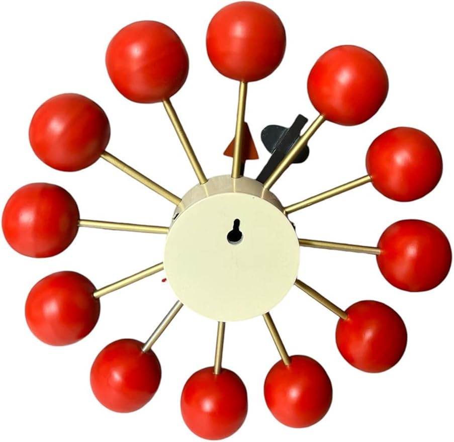 Mid Century Modern Ball Clock – George Nelson Style Wooden Wall Clock, Retro Starburst Design, Silent Non-Ticking Decorative Wall Decor for Living Room, Office, Kitchen & Home (Red, 20 Inch)