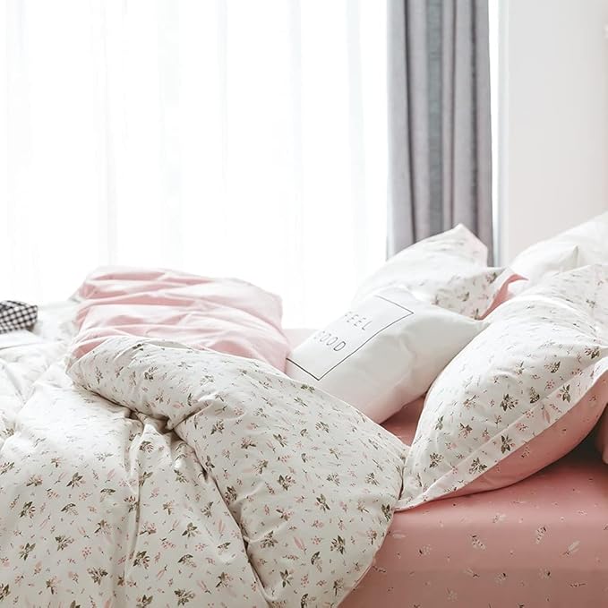 Comforter Twin Floral 2-Piece Soft Bedding Set - Garden Style Pink Flower Print Botanical Comforter & Pillowcases for All Seasons