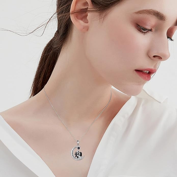 LILALO Christmas Gifts Nightmare Necklace Sterling Silver Abalone Shell Crystal Jack and Sally Necklace Jack Skellington Skull Jewelry Skull Necklaces for Women