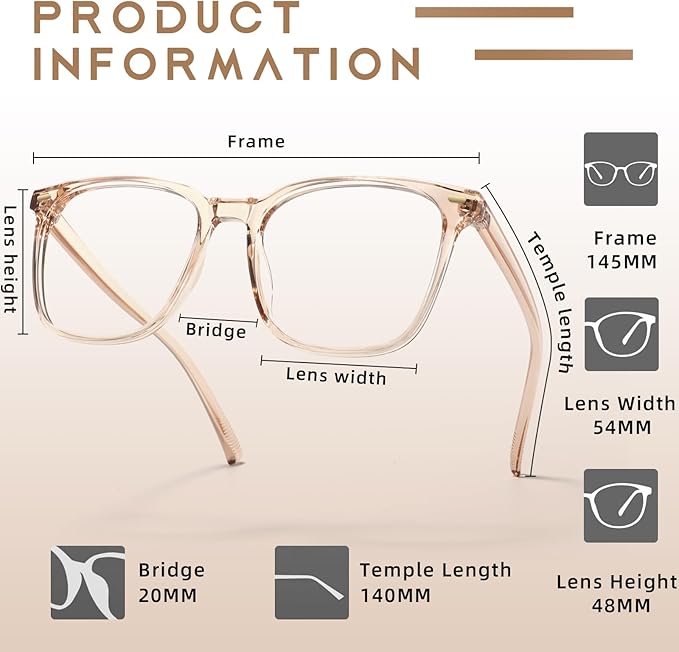 MACJERO 2-Pack Oversized Square Blue Light Blocking Glasses for Women Men, Anti-Fatigue Computer Monitor Gaming Glasses Reduce Eye Strain(Black+transparent Brown)