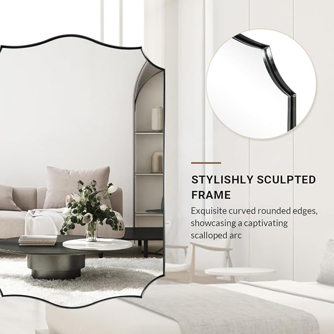 ANDY STAR 20"x30" Brushed Nickel Bathroom Mirror, Scalloped Mirror for Bathroom Vanity, Modern Silver Mirror in Rustproof Stainless Steel Frame, Elegant Curved Scallop Design, Ideal for Home Remodel