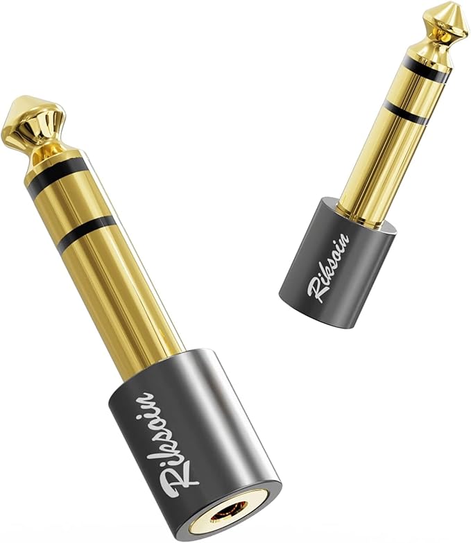 RIKSOIN Headphone Adapter, 2-Pack 6.35mm (1/4 Inch) Male to 3.5mm (1/8 Inch) Female Stereo Audio Adapter [Gold Plated, Hi-Fi Sound] for Amp Adapter, Guitar, Digital Piano, Microphones, Speaker