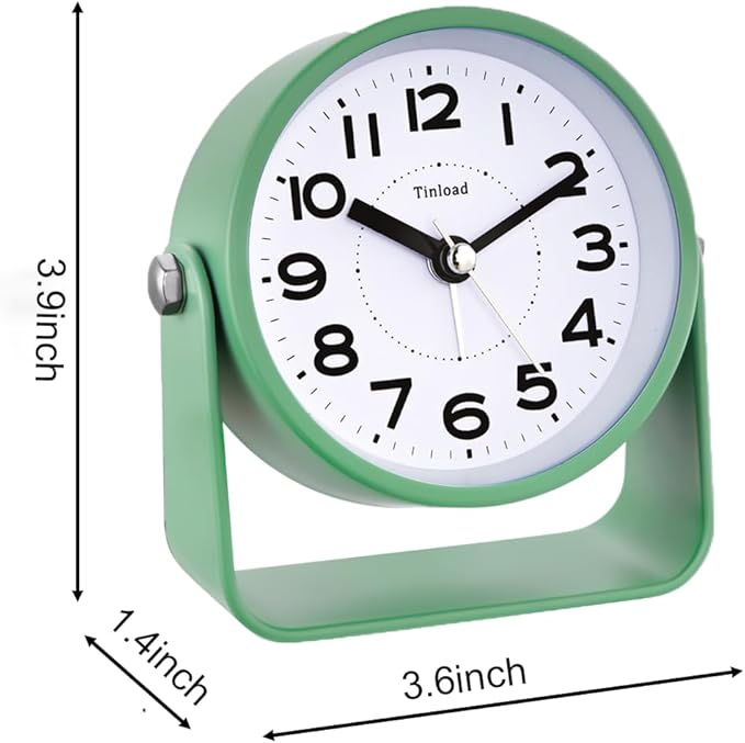 Tinload Analog Alarm Clock for Bedroom, Silent Non-Ticking Quartz Movement, Battery Operated with Snooze & On-Demand Light, Bedside Desk Table Clock, Ideal for Home, Office (Green)