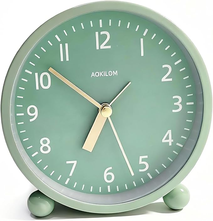 AOKILOM Analog Alarm Clock, Non-Ticking Silent Travel Small Clock, Battery Operated with On-Demand Light, Easy Set Gentle Wake, Ideal Decor for Bedroom, Bedside, Desk,Office (Mint Green)