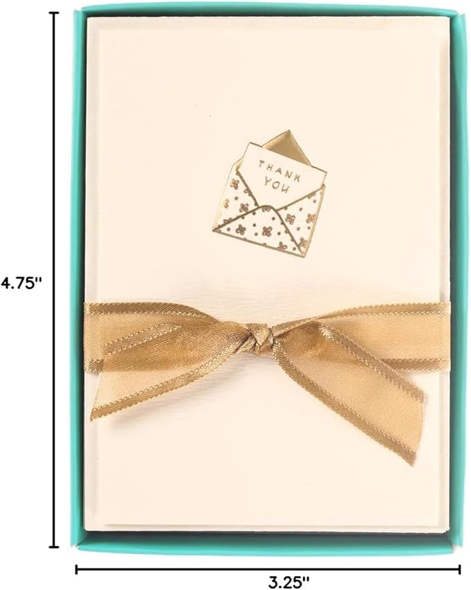 Graphique Just a Note La Petite Presse Boxed Notecards, 10 Embellished Gold Foil Blank"Thank You" Cards with Matching Envelopes and Storage Box, 3.25" x 4.75"