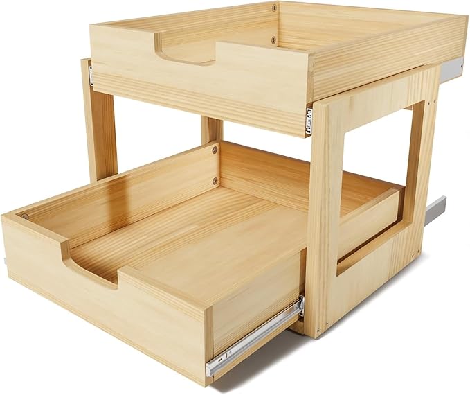 Gsskny Pull Out Cabinet Organizer, 20''W×21''D Sliding Drawers for Cabinets, 2 Tier Soft Close Slide Out Wooden Pull out Drawers, Base Cabinet Organization for Kitchen, Pantry