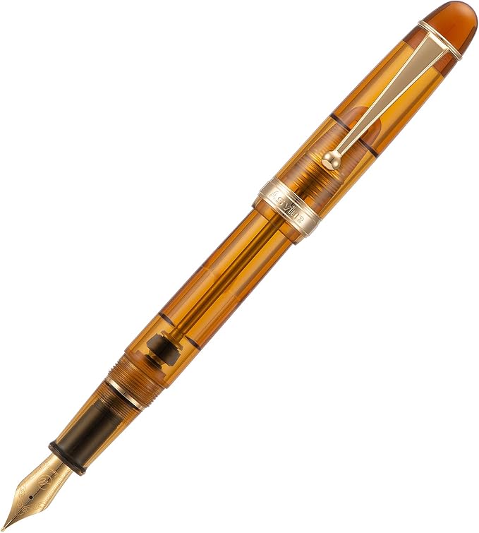 Asvine V126 Vacuum Filling System Fountain Pen Gold Plated Fine Point, Brown Pen Gift Case