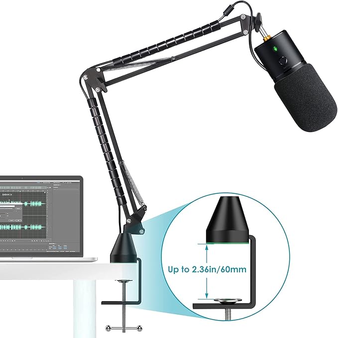 Microphone Stand for Razer Seiren X Adjustable Suspension Boom Scissor Arm Stand with 3/8"to 5/8" Screw Adapter Windscreen Pop Filter Cable Sleeve, Professional mic stand by YOUSHARES