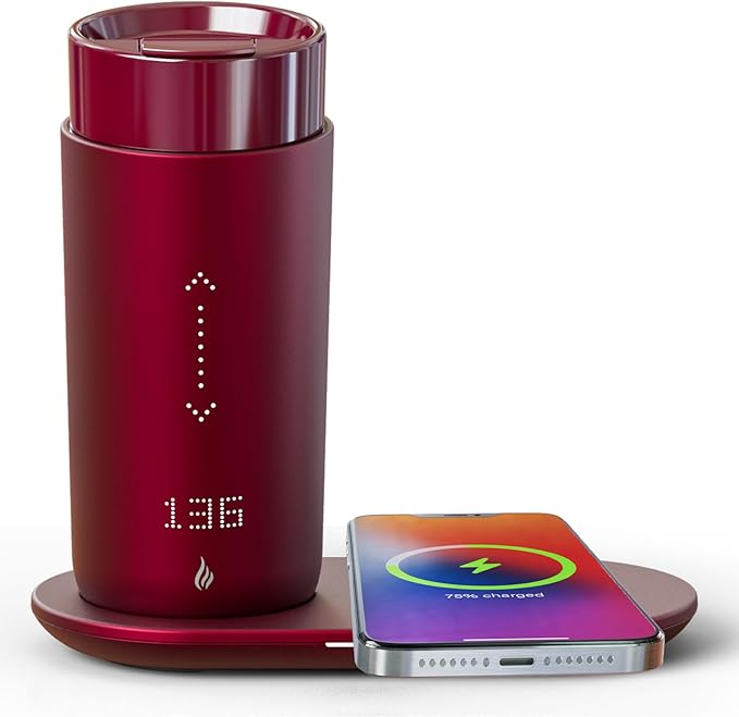 LEGARDLILIU Temperature Control Heated Coffee Mug Smart Self Heating Travel Mug 12 Oz App Controlled Warmer Mug 4-10 Hour LED Display Keep Coffee Hot Fast Wireless Charger Base Rogue red