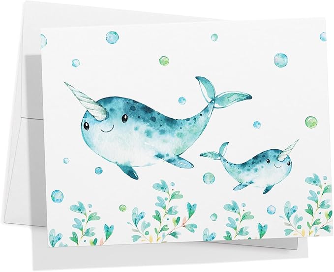 Twigs Paper - Assorted Ocean Animals Greeting Cards - Stationery Cards with Envelopes - Thank You Card - Blank Note Cards - Greeting Cards for All Occasions - Made in USA (5.5 x 4.25, Set of 12)