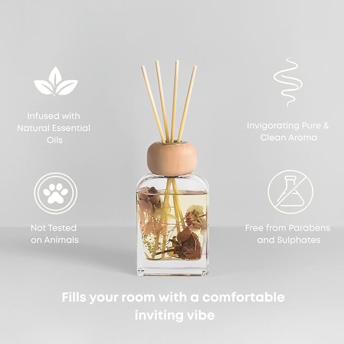 Orelune Reed Diffuser Set, 3.4 fl oz - Elegant Home Fragrance with 5 Sticks - Long-Lasting Scented Oil Diffuser for Bedroom, Bathroom Shelf Decor & Living Room (Peony & Roses)