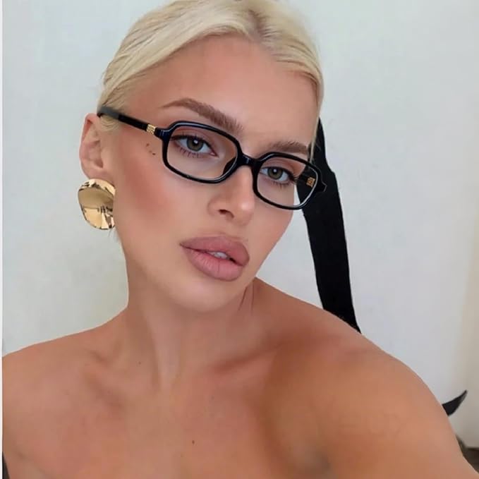 hnbliv Retro Rectangle Blue Light Blocking Glasses for Women 90s Fake Eyeglasses Y2K Fashion Computer Glasses Tortoise Frame