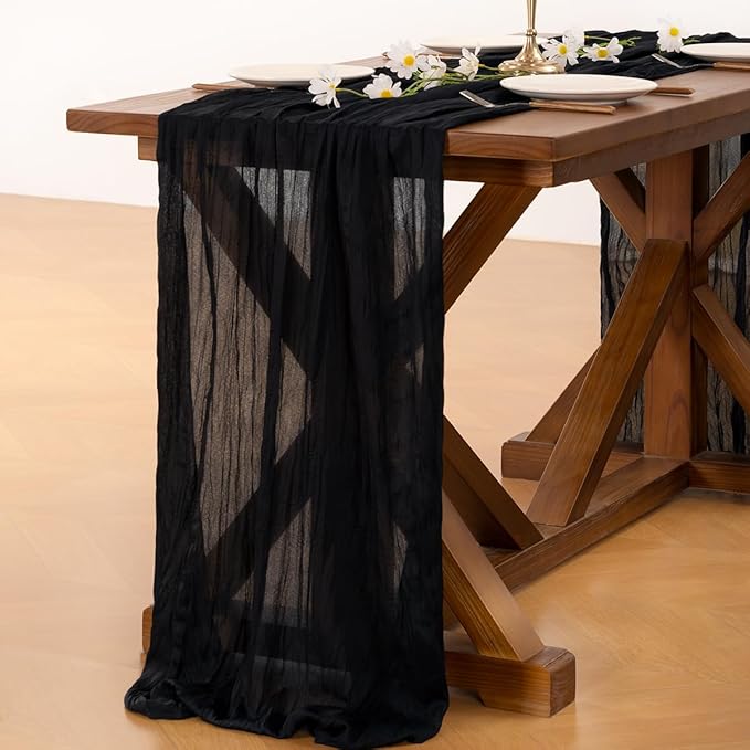 Socomi Black Halloween Table Runner Boho Rustic Gauze Fall Thanksgiving 120 inch 10FT Cheese Cloth Runner for Wedding Party Baby Shower Birthday Home Decor Holiday Decorations