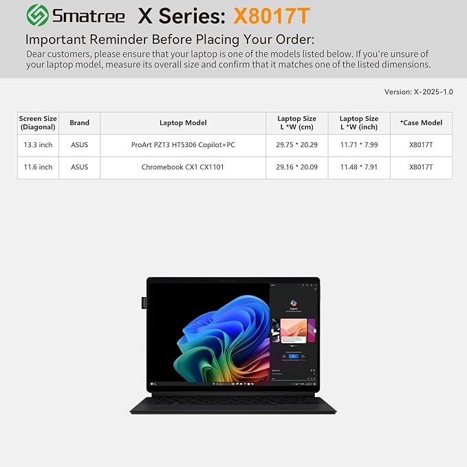 Smatree Hard EVA Protective Sleeve Case Compatible for 11.6 inch ASUS Chromebook CX1 (CX1101), 13.3 inch ASUS ProArt PZ13 (HT5306) Copilot +PC, Laptop Notebook Bag (X8017T)
