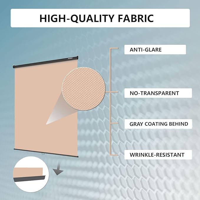 RAUBAY Retractable Pull Down Beige Screen Backdrop - 59.8" x 86.6" Collapsible Wall-Mount Nude Background for Professional Video Production, Photography, TikTok and Video Conferencing