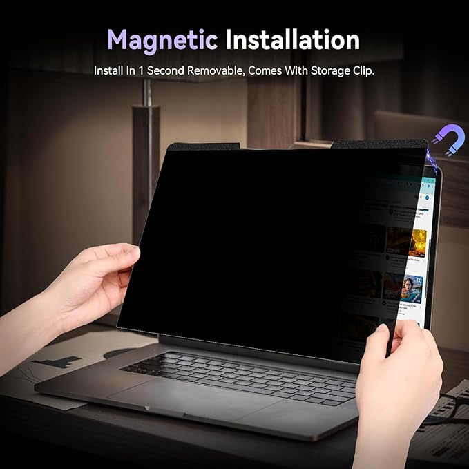 Magnetic Laptop Privacy Screen 13.3 Inch for 16:9 Computer Monitor, Removable 13.3” Anti Glare Protector Blue Light Filter Shield Compatible with HP Dell Xps Acer Asus Samsung Lenovo ThinkPad Envy