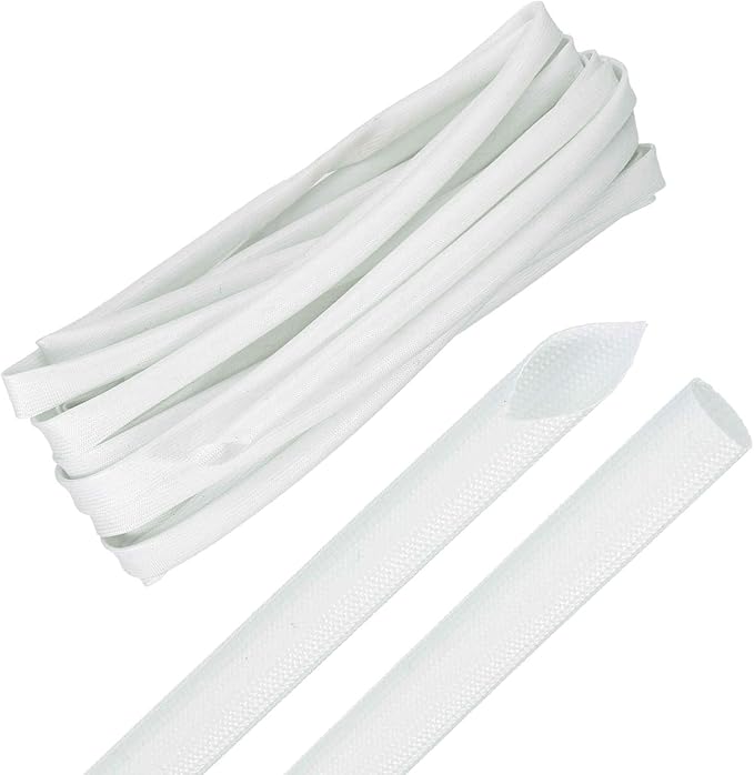 MECCANIXITY 30ft Braided Cable Sleeve, 3/8" ID 200C High Temperature 1500V Fiberglass Wire Insulation Cord Protector Organizer Wires Management for Motor Engine Fuel Line, White