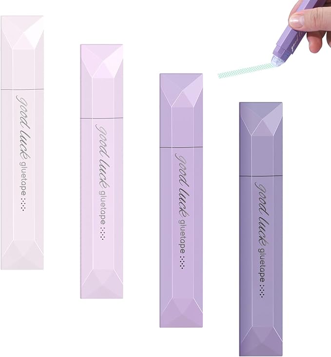 4PCS Double Sided Tape Pen, Strong Double Sided Tape Pens, New Gradient Color Double Side Tape Roller for Gift Wrapping, Junk Journals, Essential Scrapbooking Supplies, School Office (Purple)