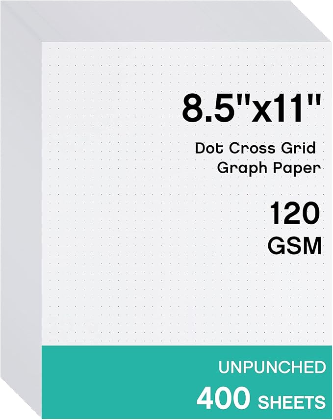 Sabary 400 Sheets Dot Cross Grid Graph Paper 8.5 x 11 Inches Letter Size Grid Paper Unpunched Refills Graph Paper Large Grid for Planning Bullet Journaling Thick Paper Smooth, White (Trendy Style)