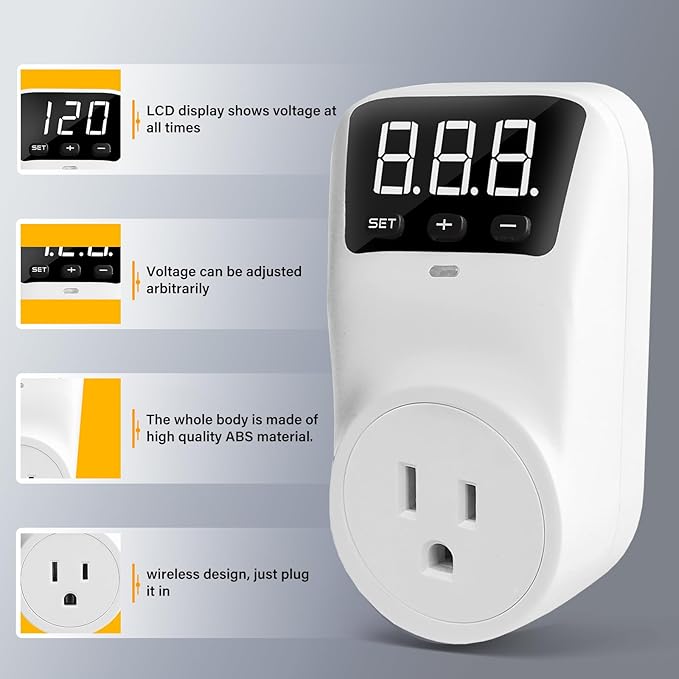 BSEED Surge Protector, 1800W Wall Surge Protector for Refrigerator, TV, PC, Home Appliance, Voltage Regulator with LED Display Screen, Adjustable Voltage Protector, 15A, 120V, 2 Pack