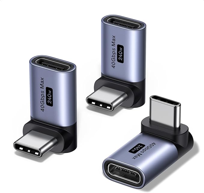 UGREEN 90 Degree USB C Adapter 3 Pack,Right Angle USB C Male to Female Adapter[40Gbps,240W,8K 60Hz] Compatible for Switch 2,Steam Deck,ROG Ally,MacBook,iPhone 17/16,iPad,Thunderbolt 4