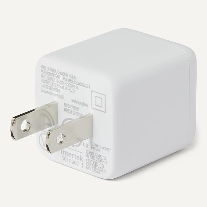 Amazon Basics Fast Charging USB C Nano GaN Wall Charger, 20W 1-Port PD 3.1 for Tablets Phones, White