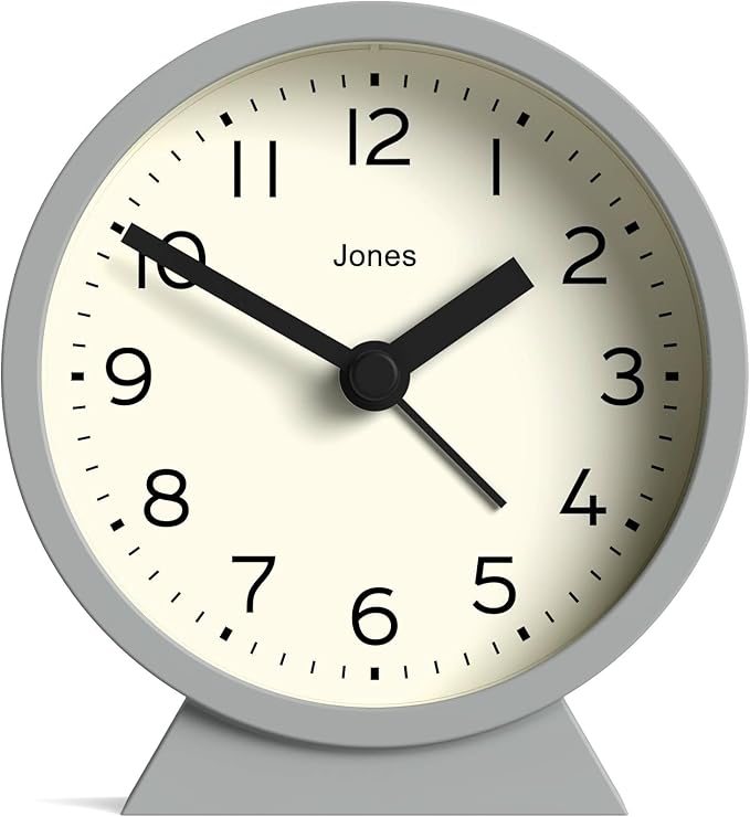 JONES CLOCKS® Midnight mini Alarm Clock | Contemporary Design | Gray | Stylish, Compact and Functional for Bedside, Desk or Shelf