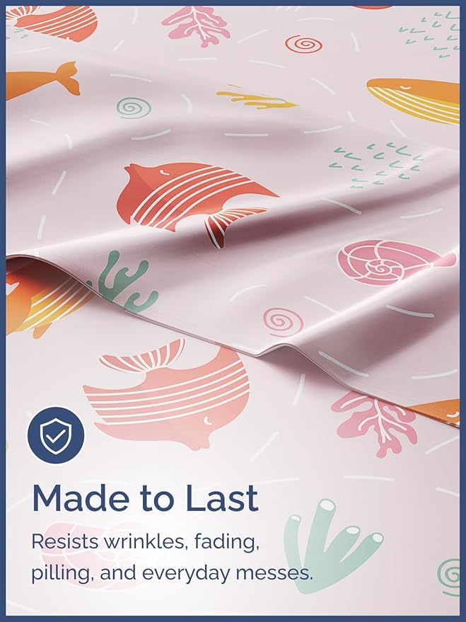 Kids Pink Fish Twin 3 Piece Sheet Set - Boys, Girls, Teens, Toddler - Easy Fit Deep Pockets - Breathable, Hotel Quality Bedding Sheets - Machine Washable - Wrinkle Free - Cute, Cozy, Soft - CGK Linens