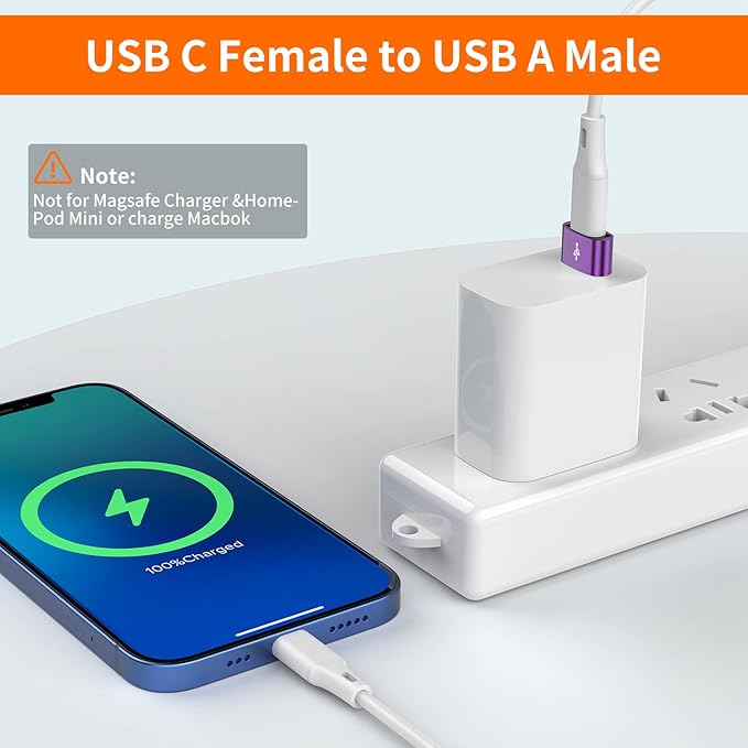 JXMOX USB to USB C Adapter 4-Pack,USB C Female to A Male Charger Type C Converter for Apple Watch Ultra iWatch 7 8 SE,iPhone 16 15 14 13 12 11 Plus Pro Max,AirPods,iPad Air,Samsung Galaxy S23 S22 S21