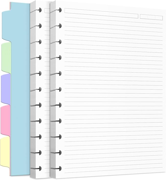 Discbound Refill Paper, Disc Paper Refill for Note-Taking System Discbound Planner Inserts with 240 Pages, 5 Sheets Dividers,White Paper Refill, Letter Size 8.5" x 11 "