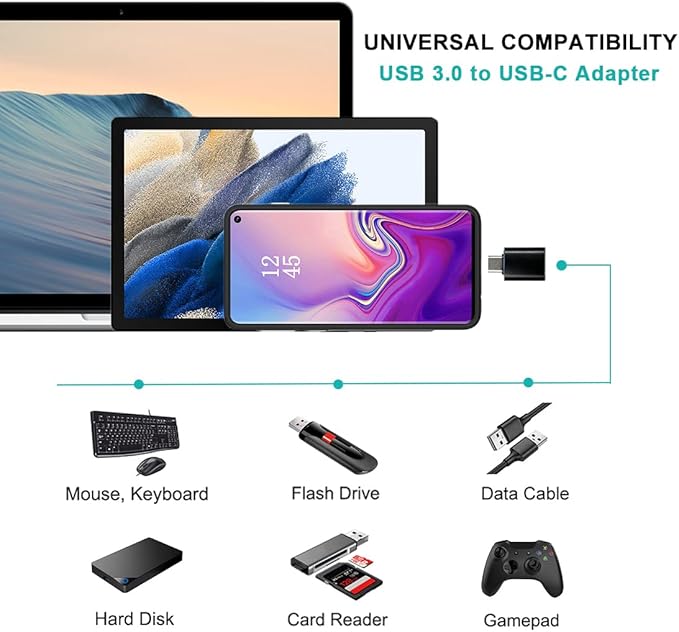 USB C Adapters 4 Pack, USB C to USB 3.0 OTG Adapter, Micro USB to USB C Adapter Compatible with MacBook Pro, Samsung Galaxy, Smartphones, Laptop, PC, in Car and More