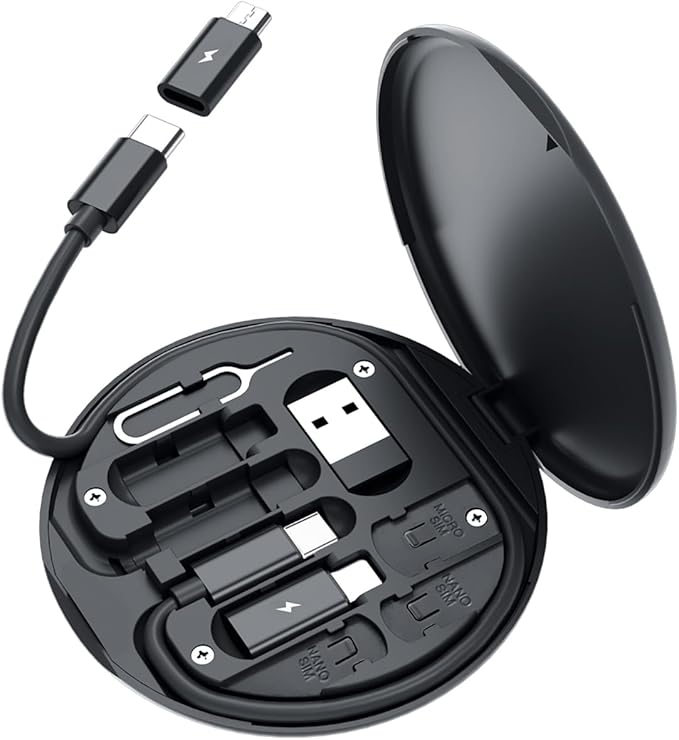 USB C Adapter Cable Kit, Multi Charging Cable Case Convertor USB C to iOS Device/Type C/Micro/USB A Adapter, Data Transfer Contains Card Slot for Traveling, Use as Phone Holder (Black)