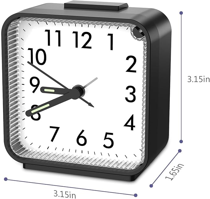 OQIMAX Analog Alarm Clocks, Non Ticking Table Clock with Luminous Hand & Large Display, Battery Powered Silent Bedside Alarm Clock with Snooze & Night Light Function, for Bedroom, Office