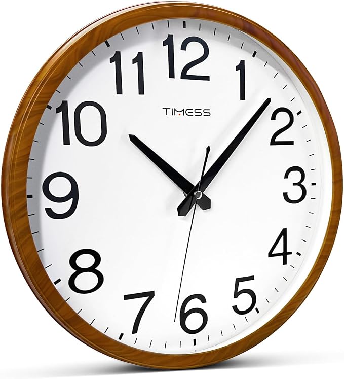 TIMESS Wall Clock, Classic Wood Style Finish, 11 Inch Non-Ticking Silent Battery Operated Analog Clock, Ideal Retro Decor for Home, Bedroom, Living Room, Kitchen, Bathroom, Office(Wood Yellow)
