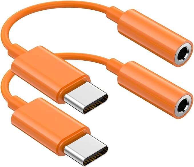 USB C to 3.5mm Audio Headphone Jack Adapter (2Pack), Aux to USB C Dongle Cord Cable Compatible with iPhone 17/16/15, iPad Pro, Samsung Galaxy S25 S24 S23 Ultra/Google Pixel - Orange