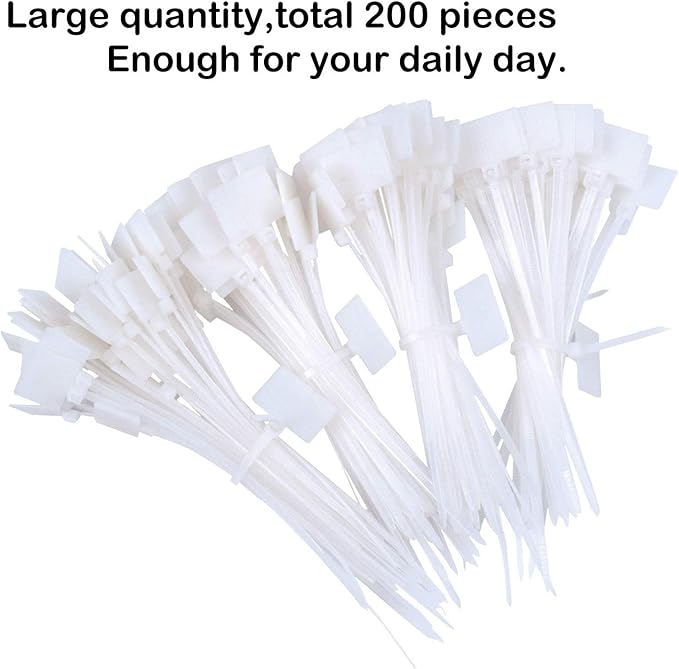 200 Pieces Nylon Cable Marker Ties,Self-locking Cord Tags Write on Ethernet Wire Zip Mark Tags Nylon Power Marking Label