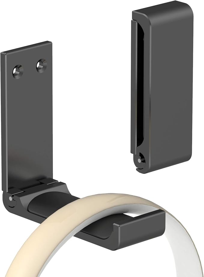 Yocice Headphone Stand Hanger,Headset Holder Mount,Aluminum Hook with Strong Adhesive Tape for Headphones (H03-Black-1PCS)