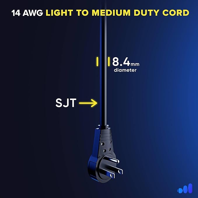 Maximm Extension Cord 30 Ft – 360° Rotating Flat Plug, 3-Prong Grounded, Heavy Duty 14AWG Wire – UL Certified, Indoor Power Cable – Ideal for Long Reach & Tight Spaces – Black