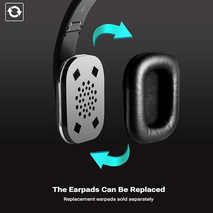 August EP650 Bluetooth Wireless Over-Ear Headphones with aptX Low Latency, NFC, Multipoint Pairing, Wired Option, Built-in Microphone - Black
