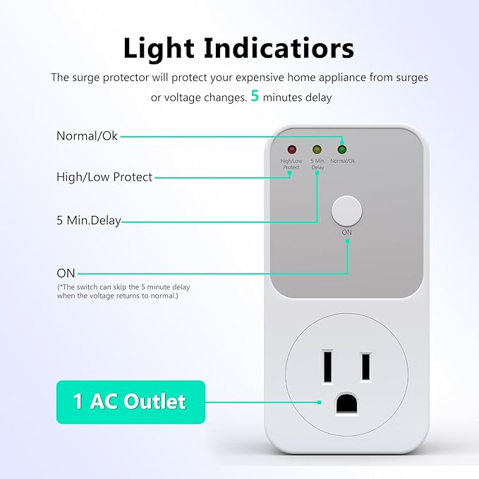 BSEED Single Outlet Surge Protector for Refrigerator, TV, PC & Home Appliance - Wall Voltage Protector with Ground & Protected Light Indicators, 120V, 15A, 4 Pack