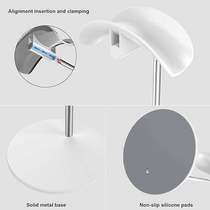 SHUOSUO Headphone Stand, Headset Holder with Solid Base for Desk, Compatible with AirPods Max, Beats, Bose, B&O, Sony, Sennheiser, Gaming, etc (White)