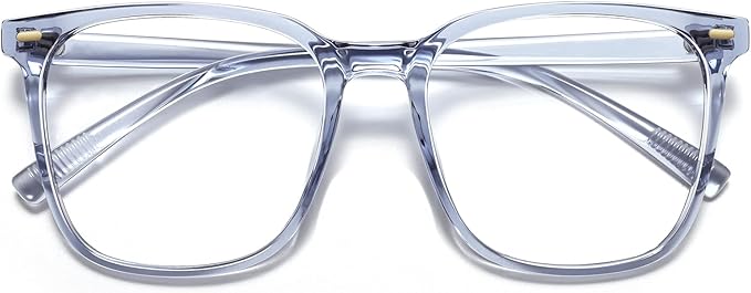 MACJERO Oversized Square Blue Light Blocking Glasses for Women Men, Anti-Fatigue Computer Monitor Gaming Glasses Reduce Eye Strain(transparent Grey)