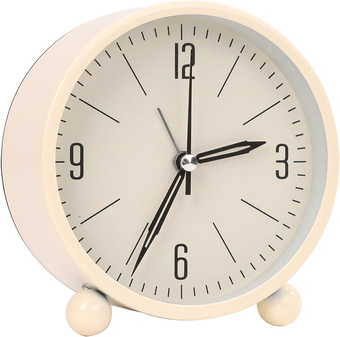 Blusaryme Analog Alarm Clock - 4 Inch Super Silent Non-Ticking, Battery Operated Small Clock with Night Light, Elegant Bedside Desk Clock for Bedroom, Living Room, Office, Student Gift