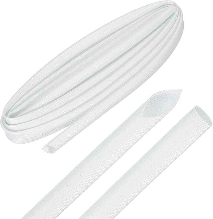 MECCANIXITY 10ft Braided Cable Sleeve, 3/8" ID 200C High Temperature 1500V Fiberglass Wire Insulation Cord Protector Organizer Wires Management for Motor Engine Fuel Line, White