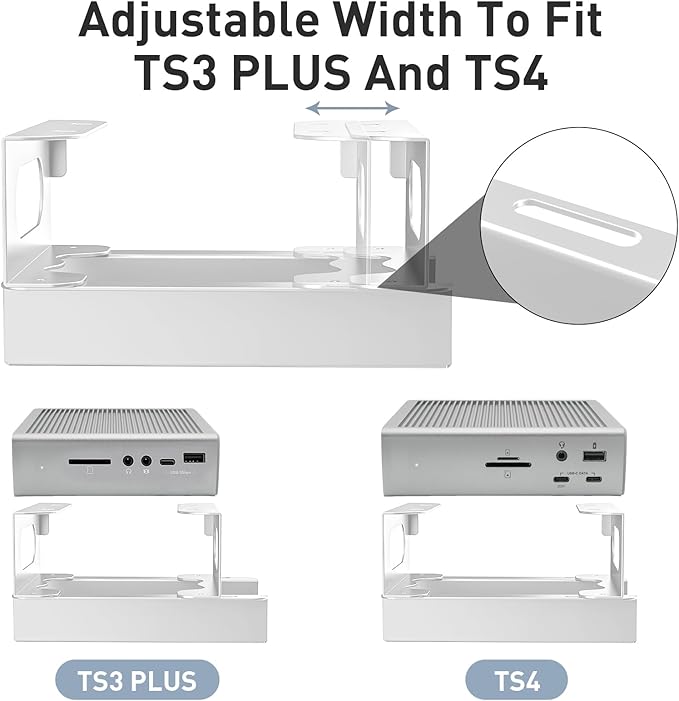 Under Desk Holder for Thunderbolt 4 Dock/Thunderbolt 3 Dock and Power Cable, Under Desk Iron Storage Rack for TS4 / TS3 Plus, No Drill, Easy Install with All Hardware Included, White