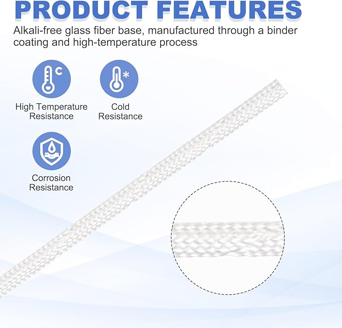 uxcell Insulation Cable Protector,1mm/0.04 Inch-15m/49 Feet High Temp Fiberglass Sleeve White
