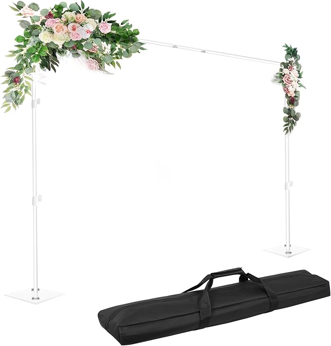 EMART Backdrop Stand, 8.5x10ft Width Adjustable Photography Background Support Poles with Heavy Duty Flat Base, Photo Metal Steel Pipe and Drape Frame Kit for Parties Birthday Wedding - White